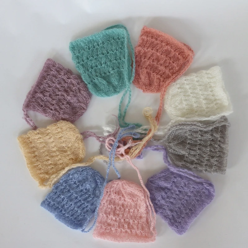 

KLV Soft Mohair Newborn Baby Hat Baby Crochet Knitted Bonnet Newborn Photography Props Hat Beanies Cap Baby Shower Gift
