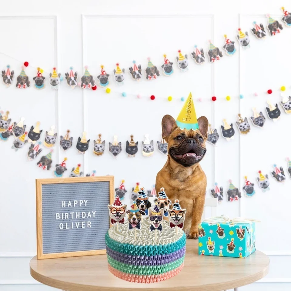 OhhGo Pet Dog Birthday Party Supplies Bandana Hat Happy Birthday Banner Balloons Set
