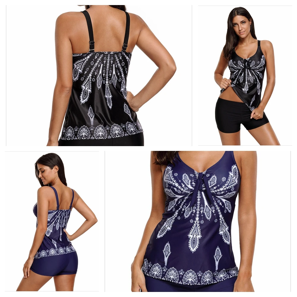 Консервативный женский танкини размера плюс регулируемые плечевые ремни цветочный принт узор мягкий Танкини комплект из 2 предметов с шортами