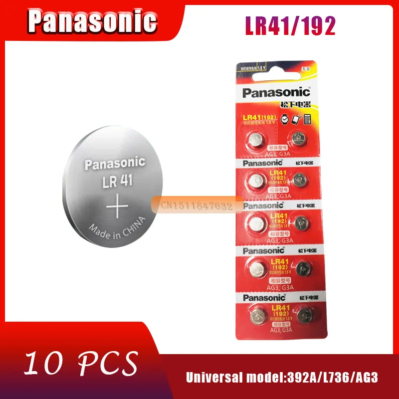 10 шт. кнопочные батарейки LR41 Panasonic 100% оригинальные SR41 AG3 G3A L736 192 392A Zn/MnO2 1 5 в