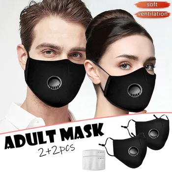 

Mascarilla 2pc Black Masks Washable Adult Anti-smog Face Mask Fashion Pm2.5 Wind Haze Pollution Respirators Mouth Caps Washable
