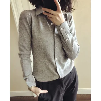 

Autumn and winter shirt collar cashmere sweater ladies sweater short paragraph bottoming POLO collar open small lapel shirt sweater jacket