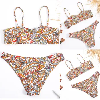 

Sexy woman swimsuit bikini set 2pcs Strappy Beach Print High Waist Bikinis Swimwear push-up Beachsuit Seaside Holiday bikinis