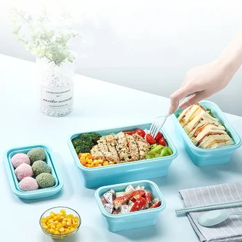

Silicone Collapsible Lunch Box Food Storage Container Bento Free shipping Microwavable Portable Picnic Camping Rectangle food