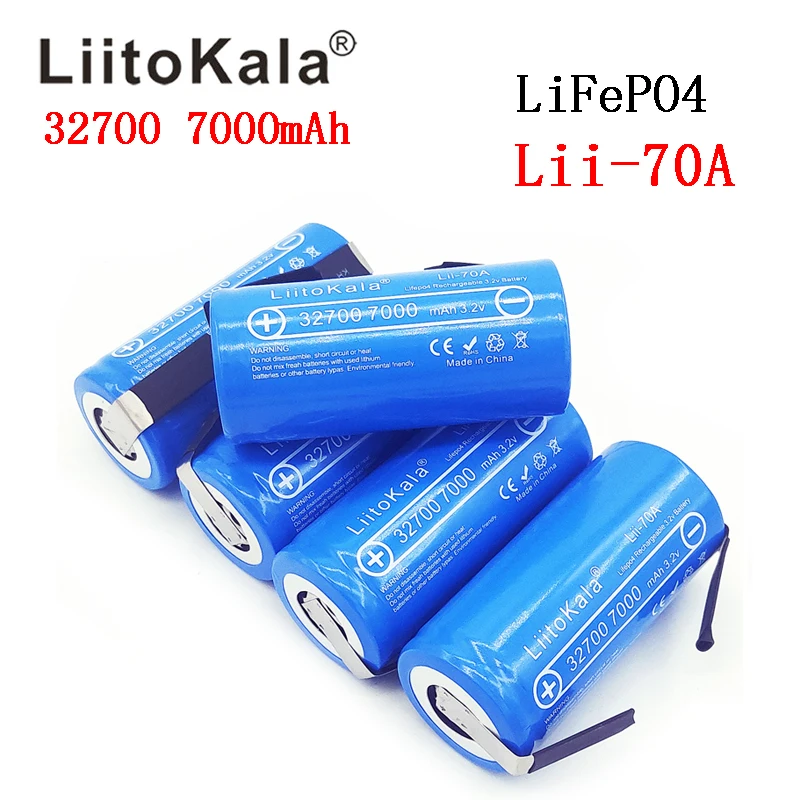 

100PCS LiitoKala 3.2V 32700 7000mAh 6500mAh LiFePO4 Battery 35A Continuous Discharge Maximum 55A High power battery Nickel