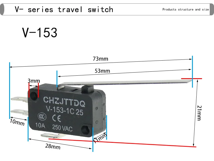 Momentary Micro Limit Switch CHZJTTDQ V-15.V-151.V-152.V-153.V-154.V-155.V-156.-1C 25 Travel switch limit switch silver contact