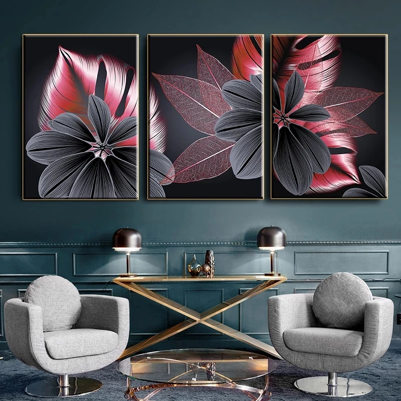 

Plant Leaf Canvas Poster Print Modern Home Decor Abstract Black Red Green Yellow Blue Flower Wall Art Painting Nordic Picture