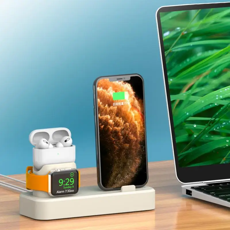 Подставка для зарядки 3 в 1 подходит Apple Watch серии AirpodsPro IPhone силиконовый мягкий