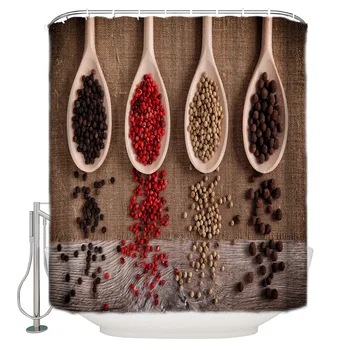 

Waterproof Polyester Fabric Shower Curtain Spoon Black Red Yellow Season Shower Curtain