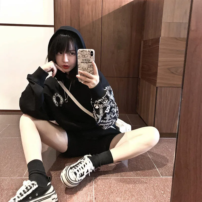 Новинка, осенний стиль, теплые женские толстовки с капюшоном, с принтом, Harajuku, топы, Мультяшные, для девушек, модные, парные, пуловеры, High Street, женские толстовки - Цвет: 1