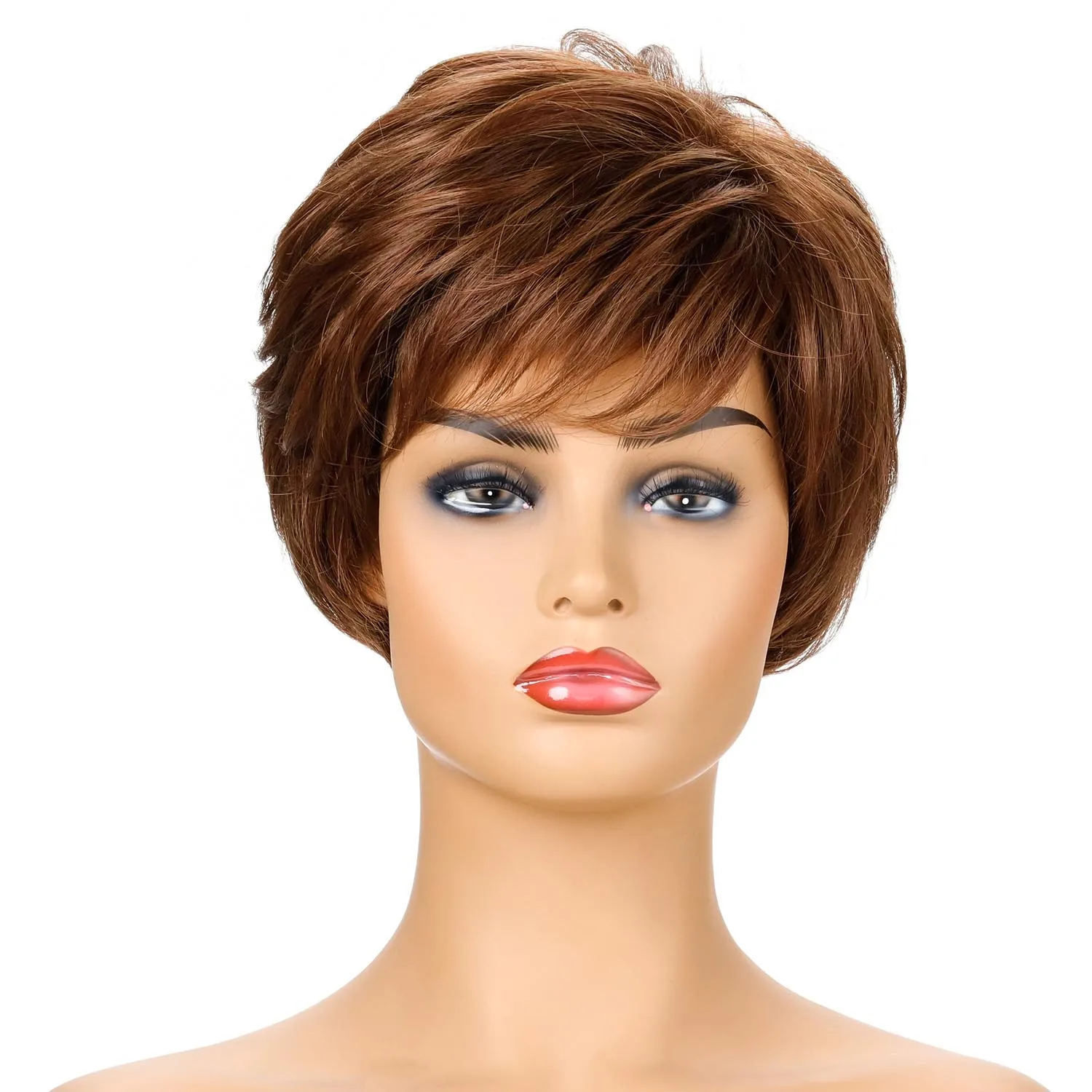 

Wig for Women Synthetic Short Straight Hair with Bangs Natural Brown Daily Use Heat Resistant Fiber Wigs