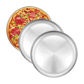 

3 Pcs Pizza Baking Pan,12-Inch Stainless Steel Pizza Tray,Round Pizza Pan,Korean Barbecue Tray,Oven Pizza Cooking Pan