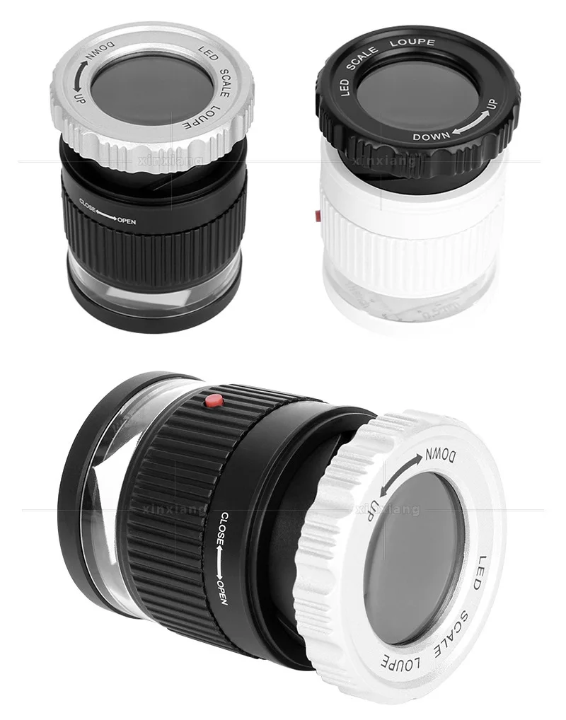 Cylindrical Scale Magnifier 30X Black/White HD Magnifying Glass With LED Lights Optical Glass 3 LED Magnifier Lupe Jewelry Loupe