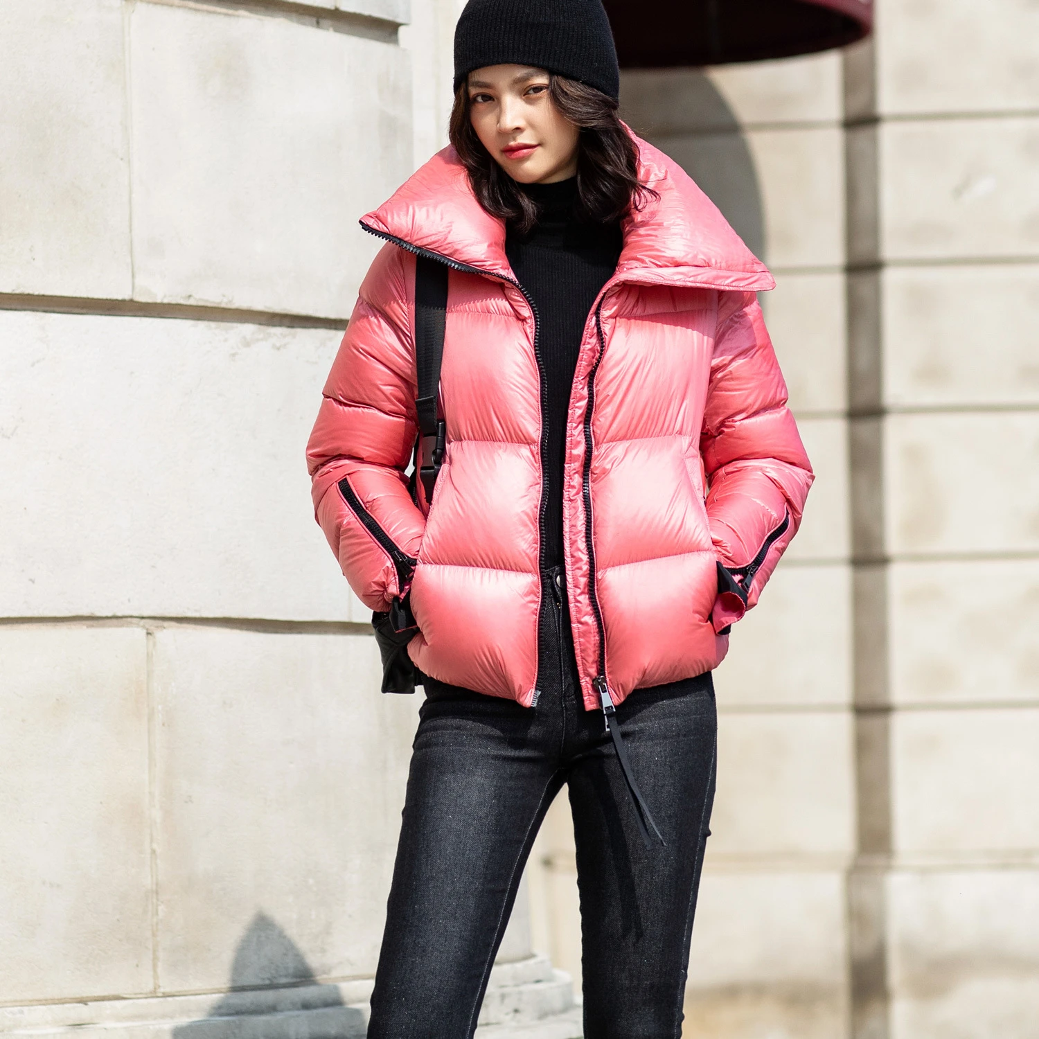 Pink puffer bomber jacket Outlet