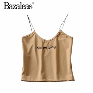 W13 Khaki 181 Bazaleas уличная держать на ходу вышитые сексуальные Обрезанные Женская майка тонкий кроп Топ панк блузка Прямая - Цвет: W13 Khaki 181