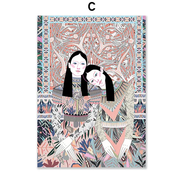 Abstract Dazzling Girl Lady boho Wall Art Canvas Painting Nordic Posters And Prints Wall Pictures For Living Room Salon Decor C