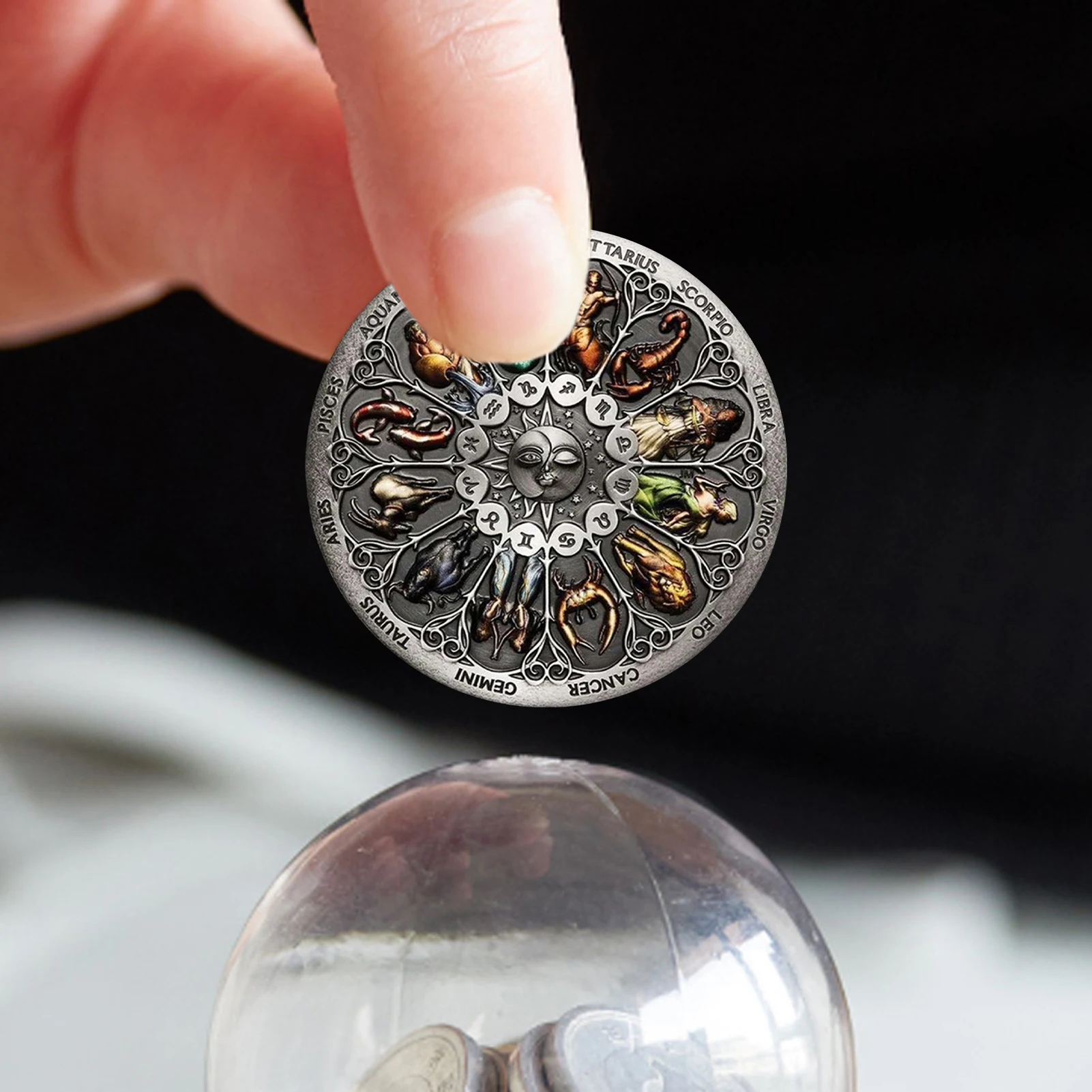 Monedas Conmemorativas Del Zodiaco - 12 Constelaciones - Bañadas En Plata - Aries, Tarot, Dios Del Sol - Medallas De Amor Y Suerte - Regalo Artesanal