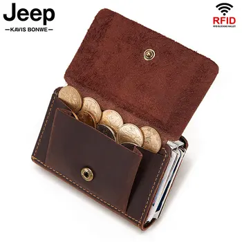 

Hot Brand Credit Card Holder Wallet Men RFID Vintage Aluminium Bag Crazy Horse Cow Leather Male Bank Cardholder Mini Coin Perse