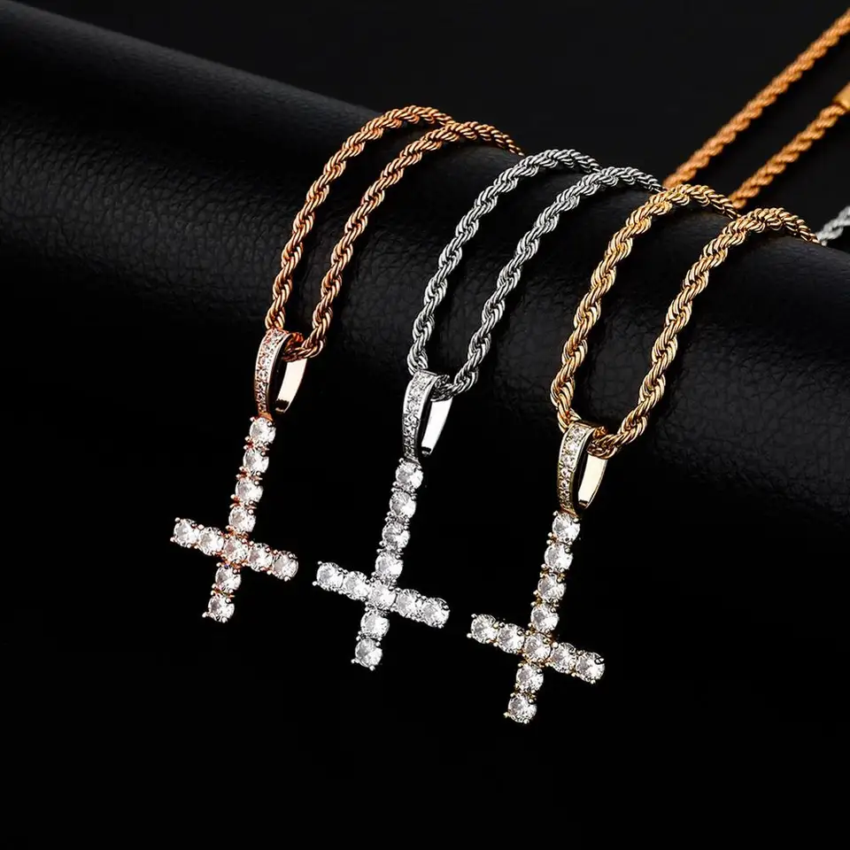 Stylish Iced Out Cross Pendant Necklace for Men