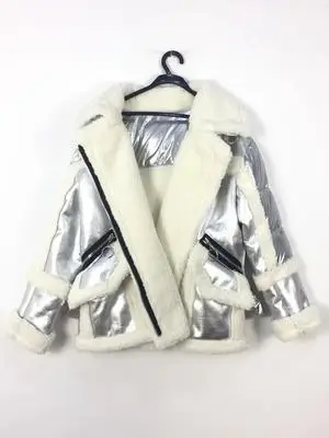Европейский дизайн, блестящий пуховик для девушек, зима, высокое качество, овечья шерсть, Прошитый, теплый пуховик, парка, куртка для женщин - Color: Silver