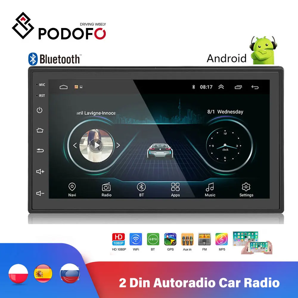 Универсальная Автомагнитола Podofo мультимедийный плеер на Android с 7 &quotэкраном GPS MP5 Wi