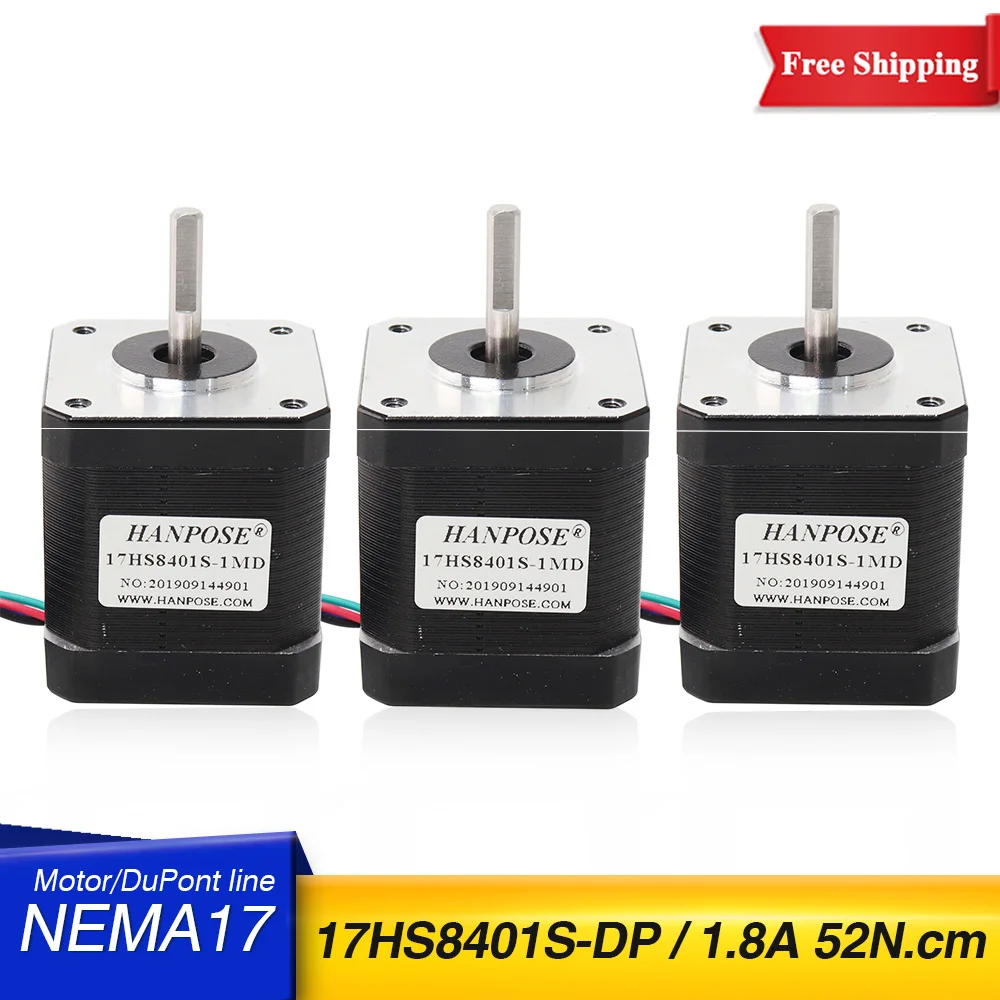 

3PCS NEMA17 4 Leads Stepper Motor 2 Phase 1.8 Degree 17HS8401S-1MD 1.8A 52N.CM H48MM For 3D Printer Lighting Stage Equipment