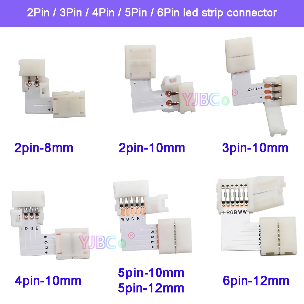 

10pcs 2pin 3pin 4pin 5pin 6pin LED Connector L Shape For connecting corner right angle RGB RGBW RGBWW 2815 2812 5050 LED Strip