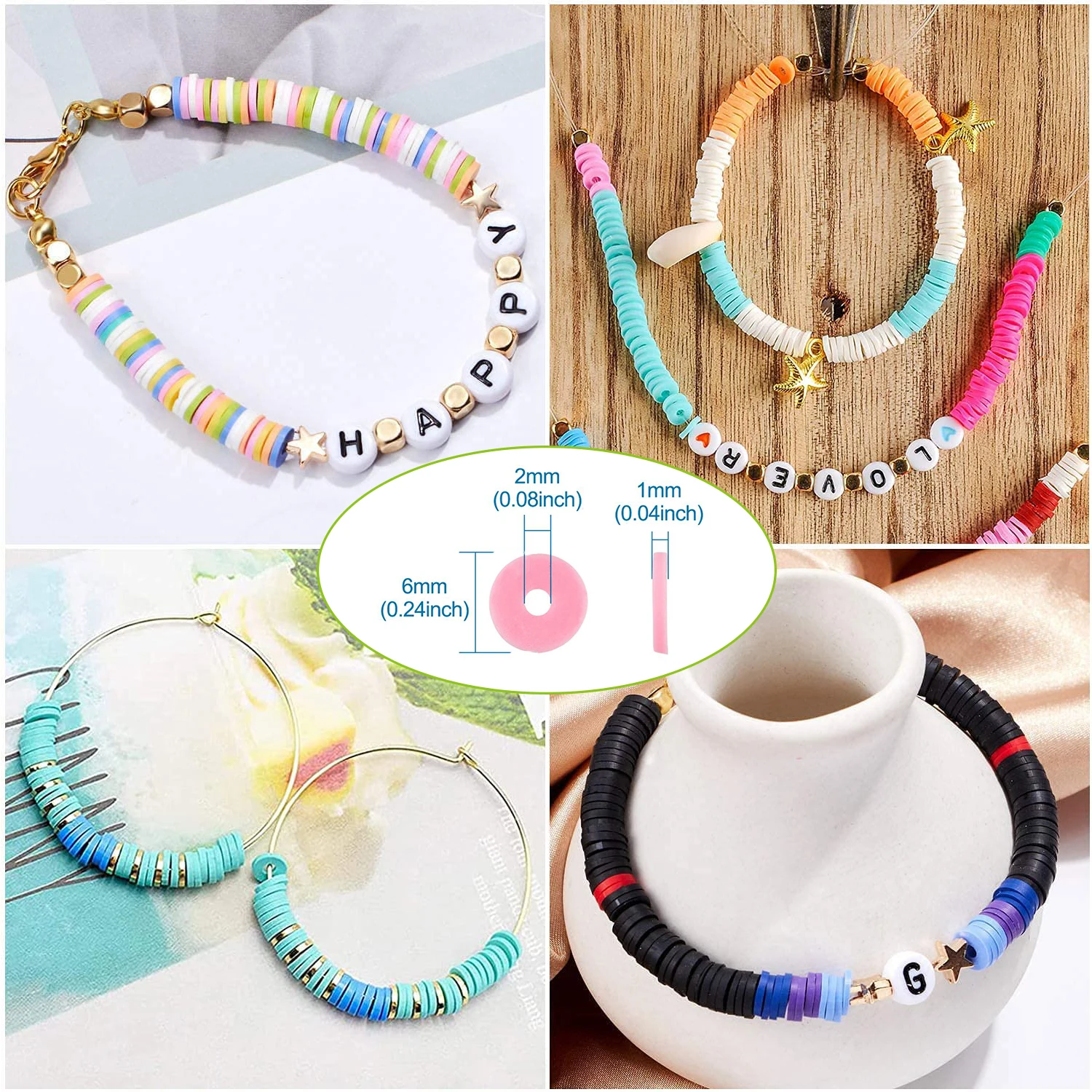 370 Teile/los 6mm Flache Runde Polymer Clay Perlen Chip Disk Lose Spacer Handgemachte Perlen für DIY Schmuck Machen Armband halskette – Detail 8