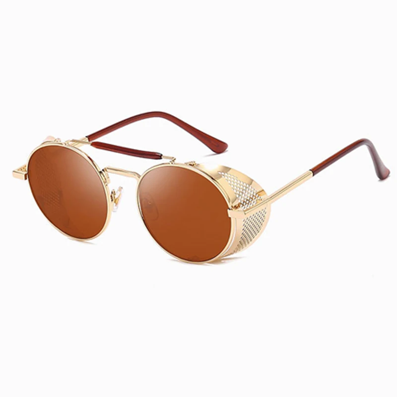 

New Metal Shield Steampunk Woman Sunglasse Personality Windshield Glasses Retro Toad Mirror Round Design Men Sunglasses UV400