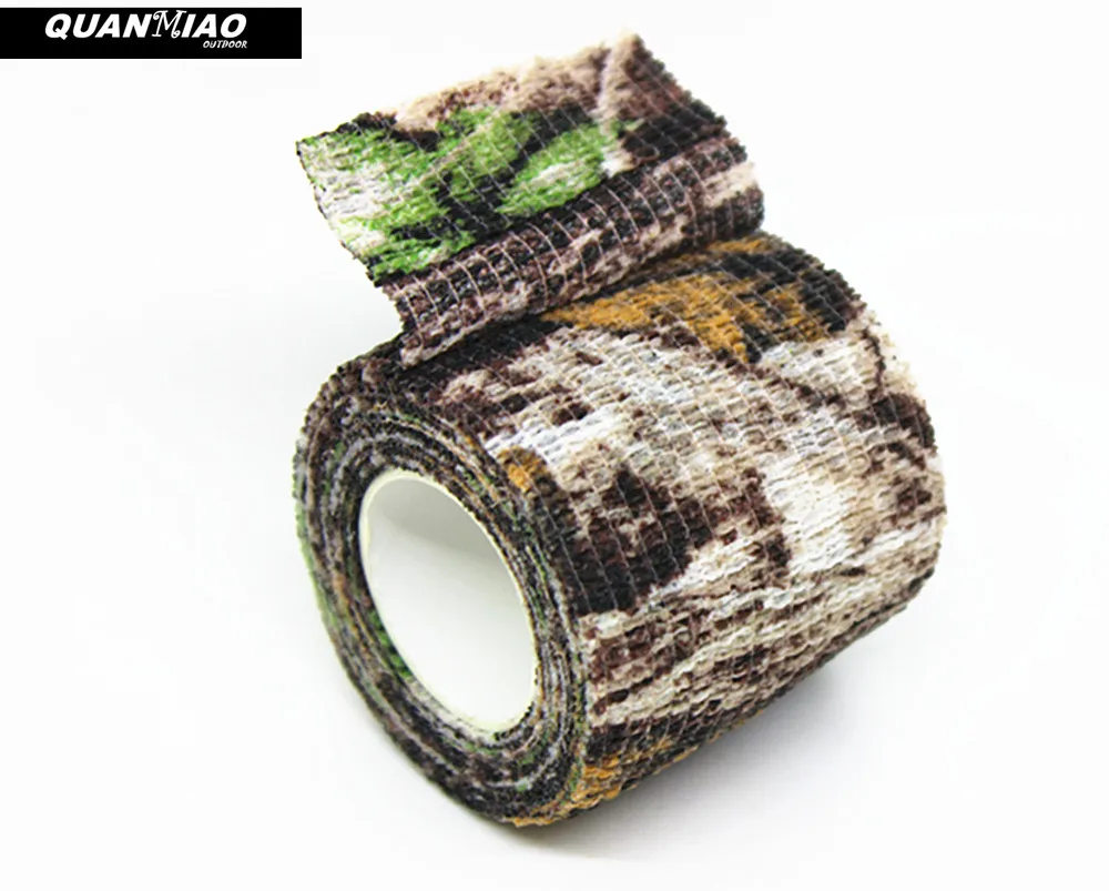 QuanMiao 5 Roll Camouflage Tape Self-adhesive Wrap Military Camo Stretch Bandage for Gun Rifle Camping Hunting Equipment 4Colour