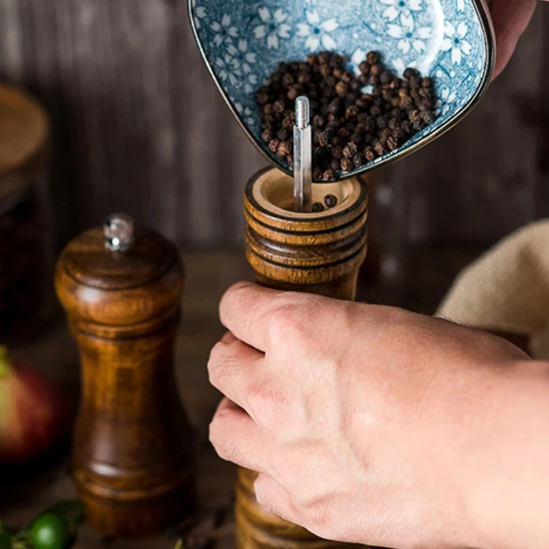 Classical Oak Wood Pepper Spice Mill Grinder Set Handheld Seasoning Adjustable Mills Grinder Ceramic Grinding Core Tools Set