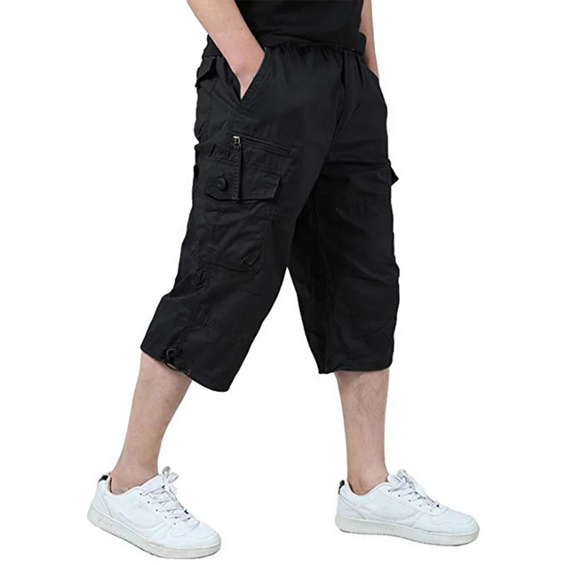 Классические брюки карго 3/4, мужские повседневные Спортивные укороченные военные брюки, винтажные Короткие Брюки с карманами, мужские тактические брюки