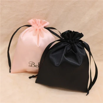 

50PCS Satin Hair Bags Packing Jewelry Makeup Cosmetic Silk Drawstring Pouch Wedding Party Gift Storage Sachet Print Logo Custom