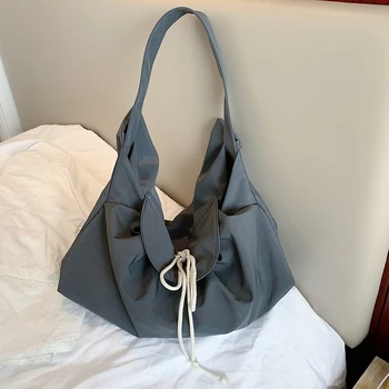 

Canvas Totes Women 2020 Autumn New In Boho Drawstring Bow Ruched Shoulder Bag For Female Designer Shopping Travel Casual Totes