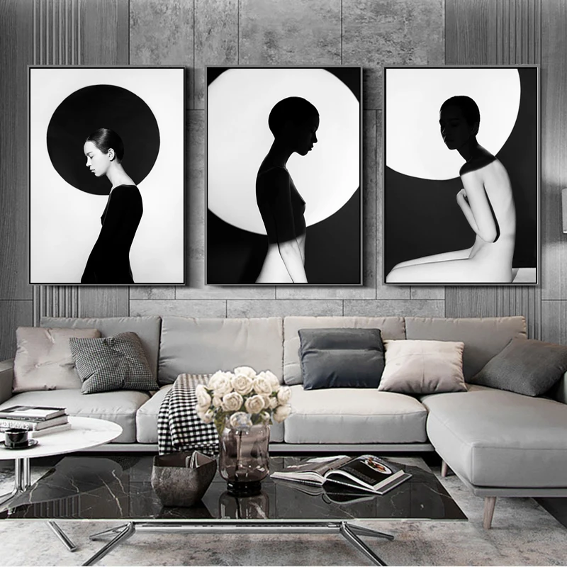 

Modern Black and White Abstract Women Contemplation Canvas Paintings Poster Wall Art Print Pictures Painting Minimalism Decora