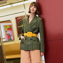 AEL шерстяной Блейзер двубортный костюм куртка женская элегантная Тонкая Клетчатая Женская Офисная верхняя одежда зимняя куртка пальто