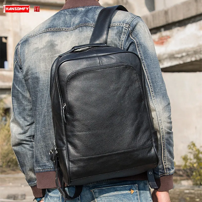 

Leather Men's Backpack Travel Bag Men Business Large Capacity Laptop Bags Male School Backpacks New Soft Balck Leather backpack