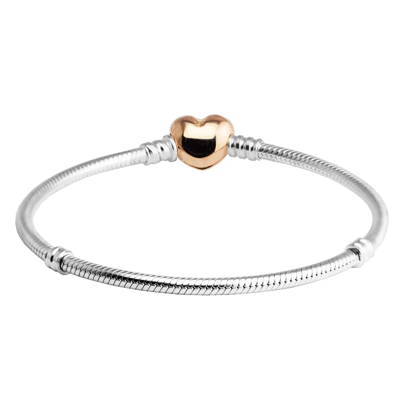 

Rose Gold Heart Clasp Sterling Silver 2020 DIY Original 925 Silver Charms Bracelets For Woman