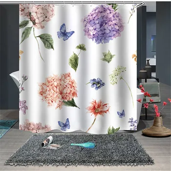 

Flower Painting Printed Mildew Proof Polyester Shower Curtains Washable Waterproof Shower Curtains for Bathroom Home Decor