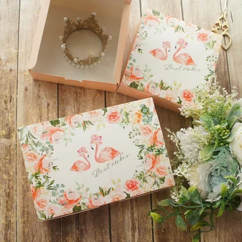 

2 Size Choose 10pcs Flamingo and Flower Paper Box As Wedding Birthday Party Gifts Handmade Macaron Chocolate Packaging