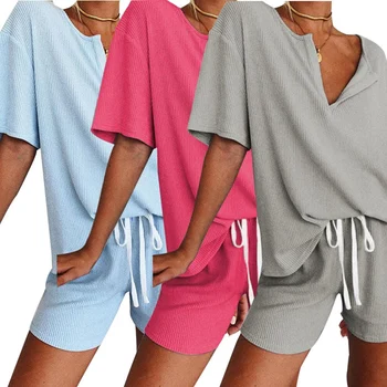 

Women's Pajamas Suit Casual Two Pieces Loose Pajamas Suits Women Summer New Fashion Ladies Nightwear Sets