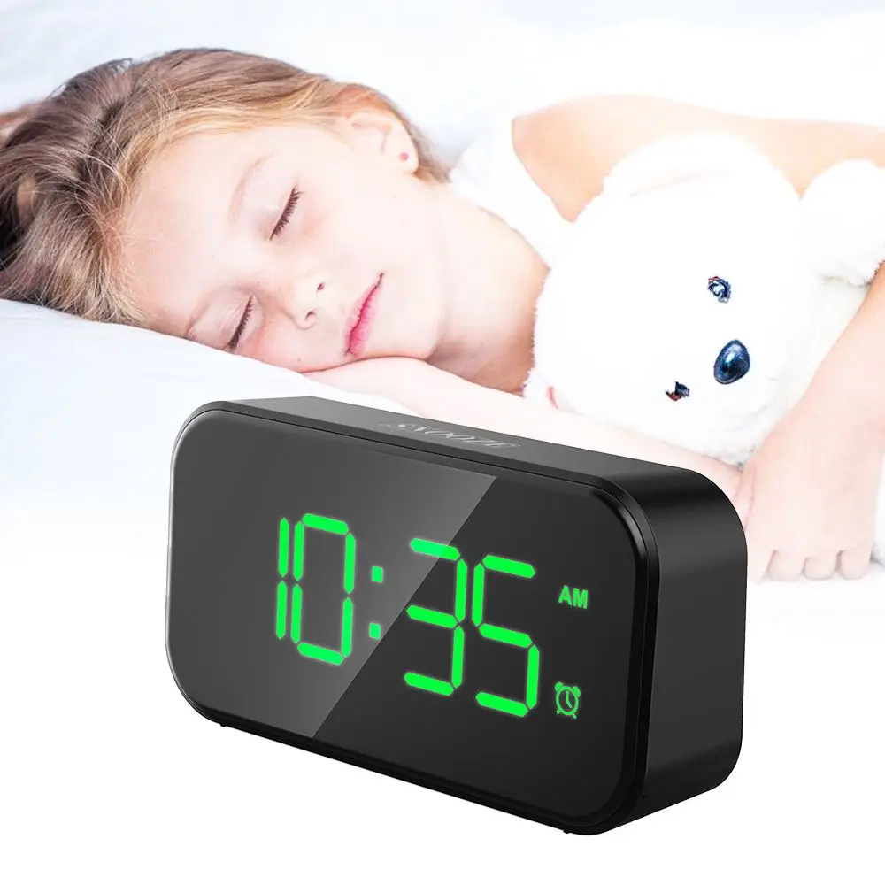 12/24Hr Domilay Small Digital Alarm Clock for Travel with LED Time or Temperature Display Snooze Adjustable Brightness Simple Operation 
