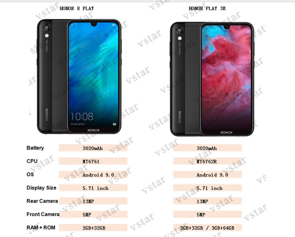 HONOR Play 3E смартфон 5,71 дюймов MT6762R Восьмиядерный Android 9,0 камера 13 МП 3020 мАч