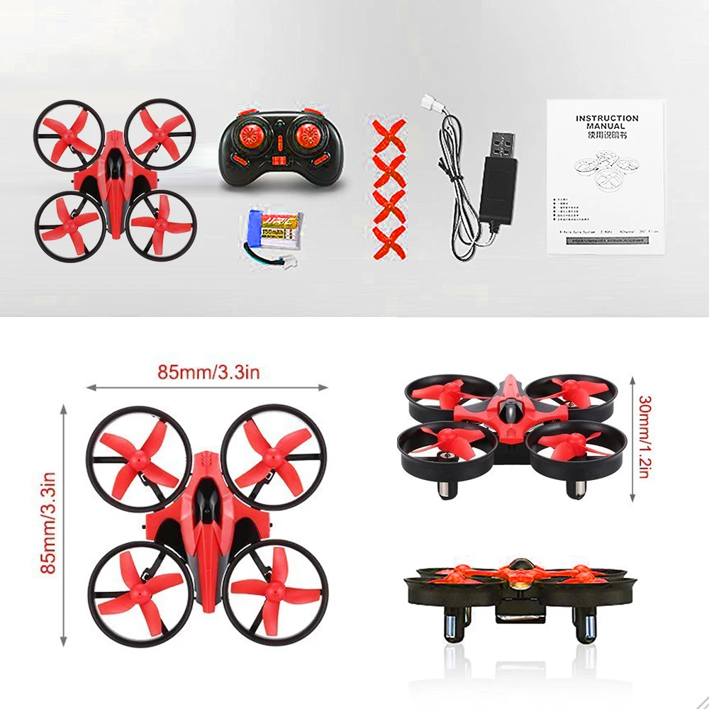 Mini 2.4G 4-Wheel RC Quadcopter Helicopter Transmitter 6 Axis LED Light RTF Remote Control Drone One-key Return Aircraft