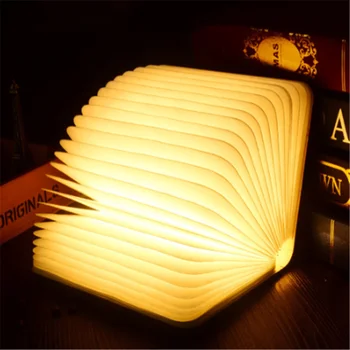 

New product wood grain book light creative gift flip folding rechargeable led book light custom wood book light night light