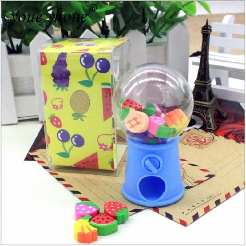 

YOUE SHONE 1Pcs/lot elastic New Selling Fruit Style Twist Machine Rubber Cartoon Eraser Children Gifts Students Small