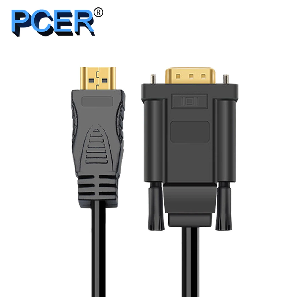 PCER HDMI VGA Cable HDMI to VGA Cable Cord Audio Video male to male cable 1920*1080P For PC Monitor HDTV Projector