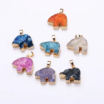 

Natural stone necklace pendant Natural crystal bud animal-shaped gold edging pendant for jewelry DIY necklace accessories