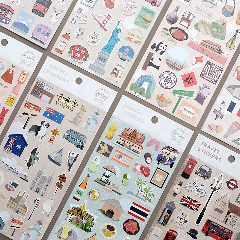 Decorative Stickers 8Patterns Country City View France Japan Thailand China Austrilia Korea Hobby Embellishment Planner Diary