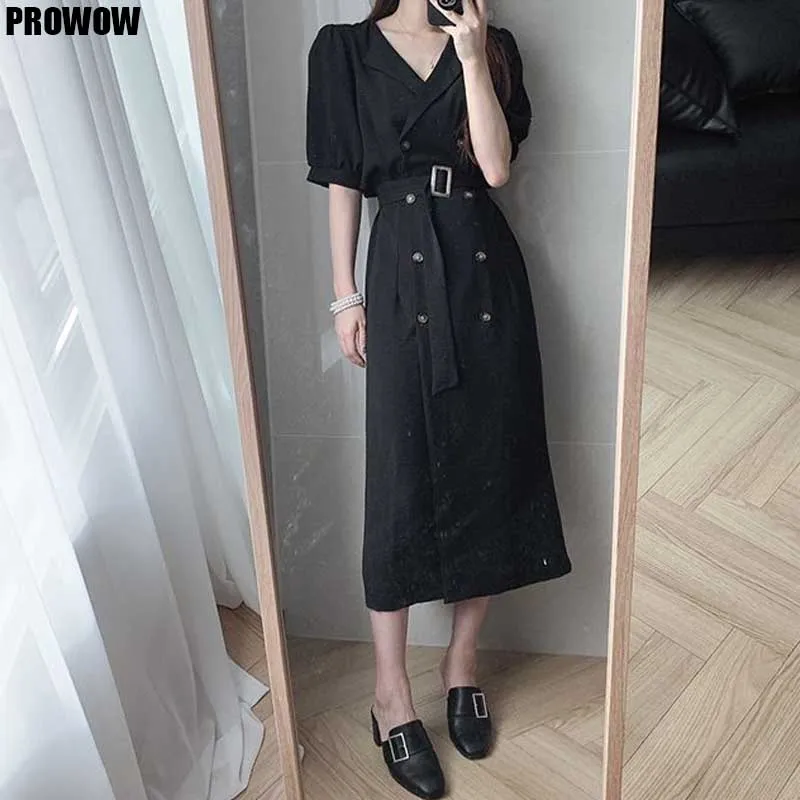 One-Piece Elegant Dress Women 2020 Summer New Fashion Double Breasted Dresses Ladies Korean Short Sleeve Office Dress Vestidos